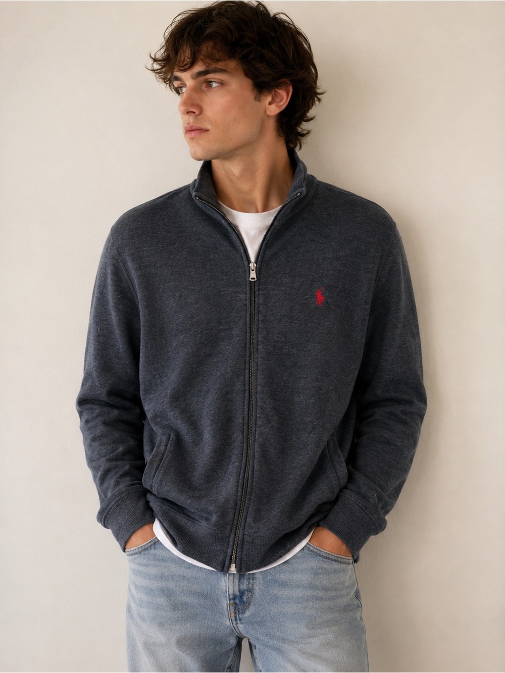 Polo Ralph Lauren Full Zip Jacket Mens XL Gray Sweater Preppy Classic American